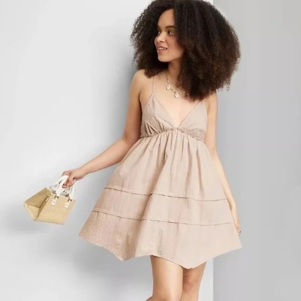 Wild Fable Tan Taupe 100% Cotton Whimsical Bohemian Fairy Mini Sundress size L